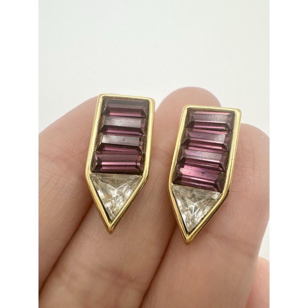 Vintage Signed Monet Baguette Glass Pierced Earrings